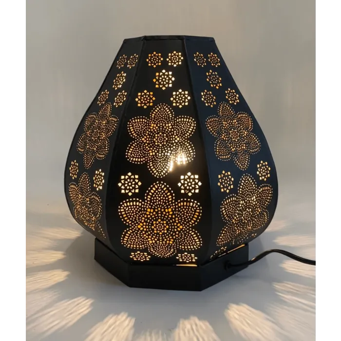 Bloem tafellamp zwart/goud