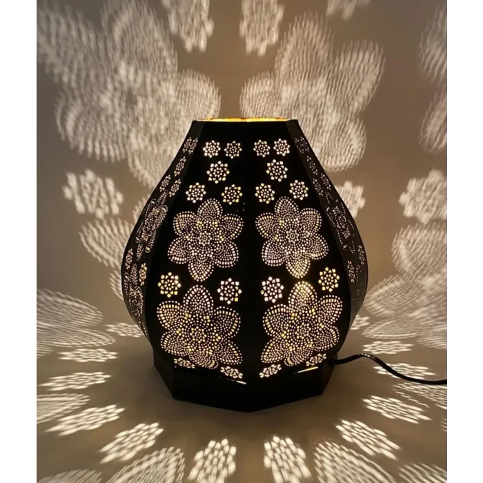 Bloem tafellamp zwart/goud