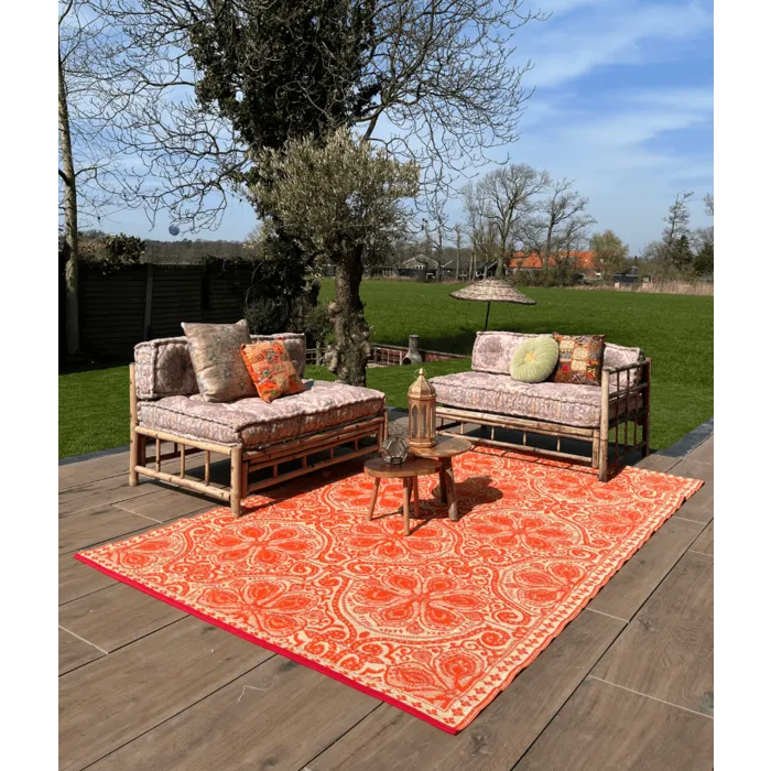 Gemeleerd buitentapijt oranje met goud