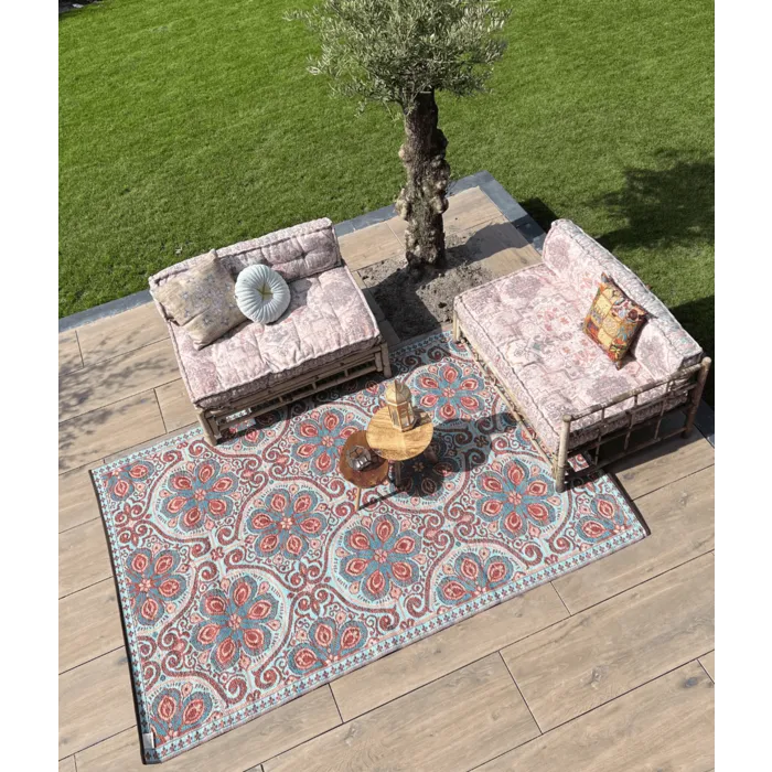 Wonder Rugs Turquoise met terra bohemian buitenkleed