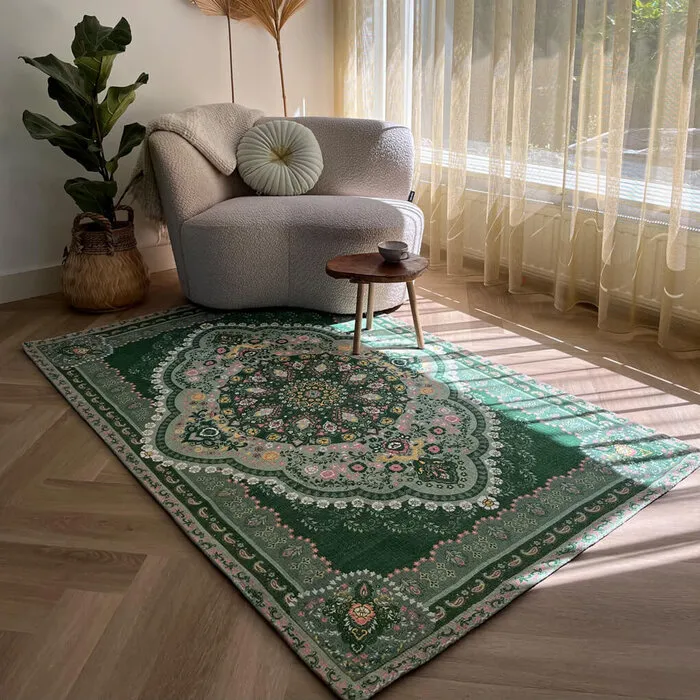 Wonder Rugs Vintage vloerkleed mos groen met bloemen