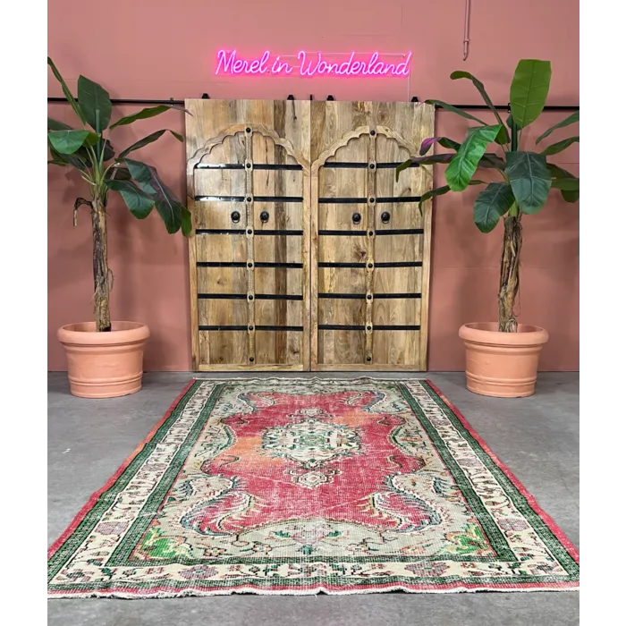 Vintage vloerkleed rood groen 177 x 289 cm