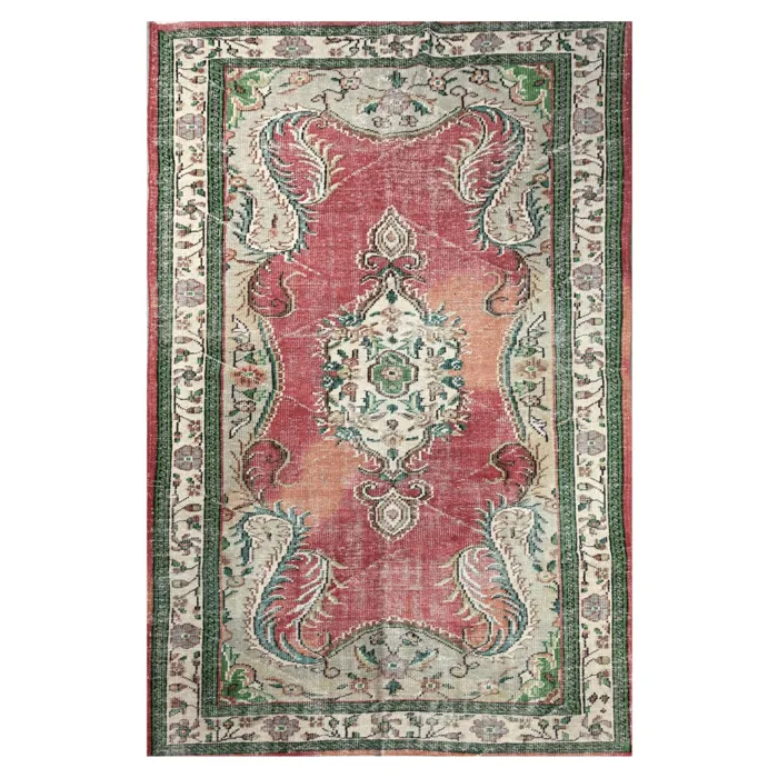 Vintage vloerkleed rood groen 197x356