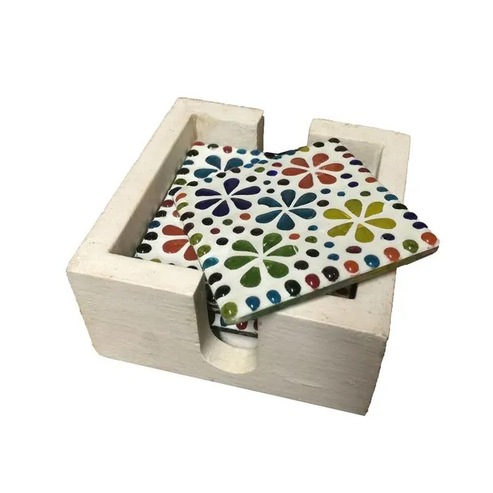 Onderzetters mozaiek multicolor bloemetjes