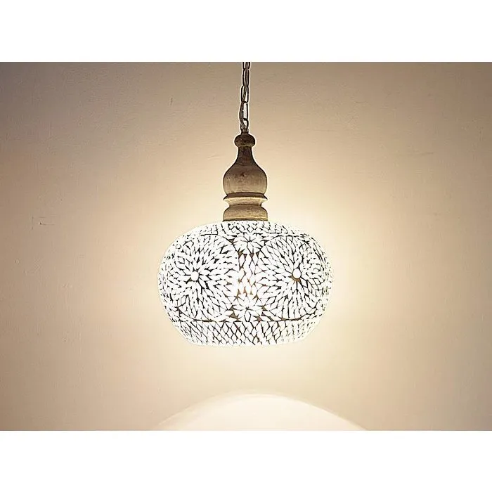 Oosterse hanglamp transparant mozaiek met hout