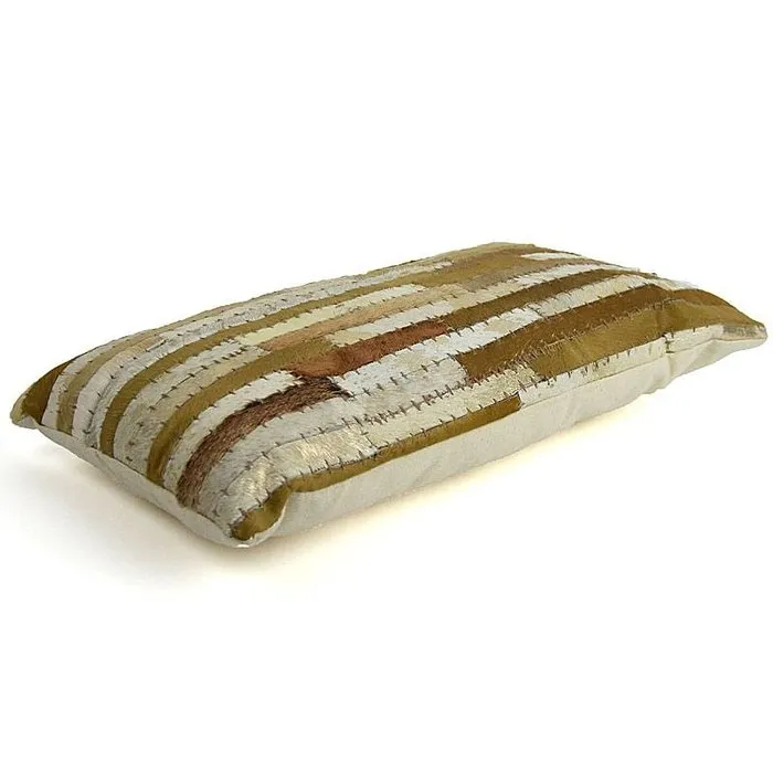 Kussen bruin,gold leer rechthoekig