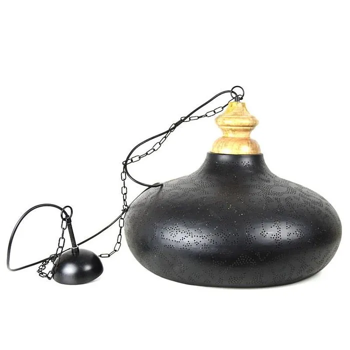 Hanglamp zwart filigrain met hout