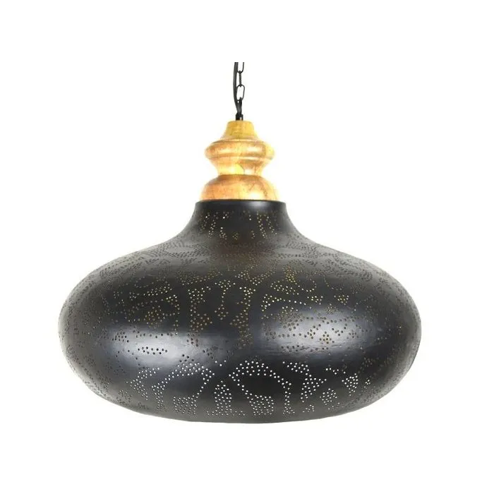 Hanglamp zwart filigrain met hout