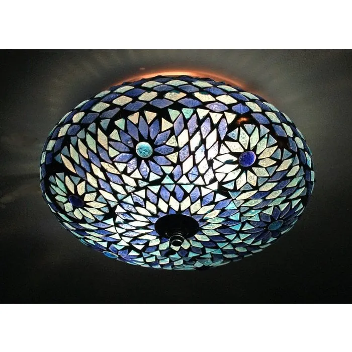 Plafonnière glasmozaïek blauw turkisch design 25 cm