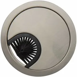 Cable grommet round 2-part with low profile and brush seal metal stainless steel look