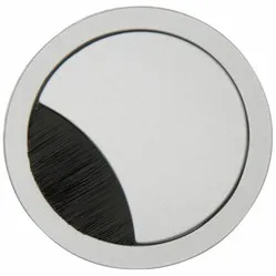 Cable grommet round 2-part with wide brush seal metal silver-grey