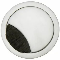 Round 2-part cable grommet with wide brush seal, metal matt Chrome