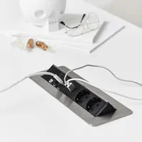 Axessline QuickBox Plus inbouw stekkerdoos met 2x stroom 2x USB charger en 2x Data zilvergrijs