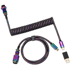 Keychron Premium Coiled Aviator cable - Rainbow Plated Black