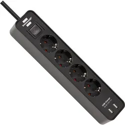 Brennenstuhl Ecolor 4-way power strip with USB charging ports - black