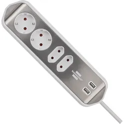 Brennenstuhl Estilo corner power strip with USB charging ports - Stainless steel/white