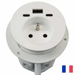 Ergopro Powerspot pin earth BE/FR (UTE) with USB A+C charger and USB-C Ø60 mm white