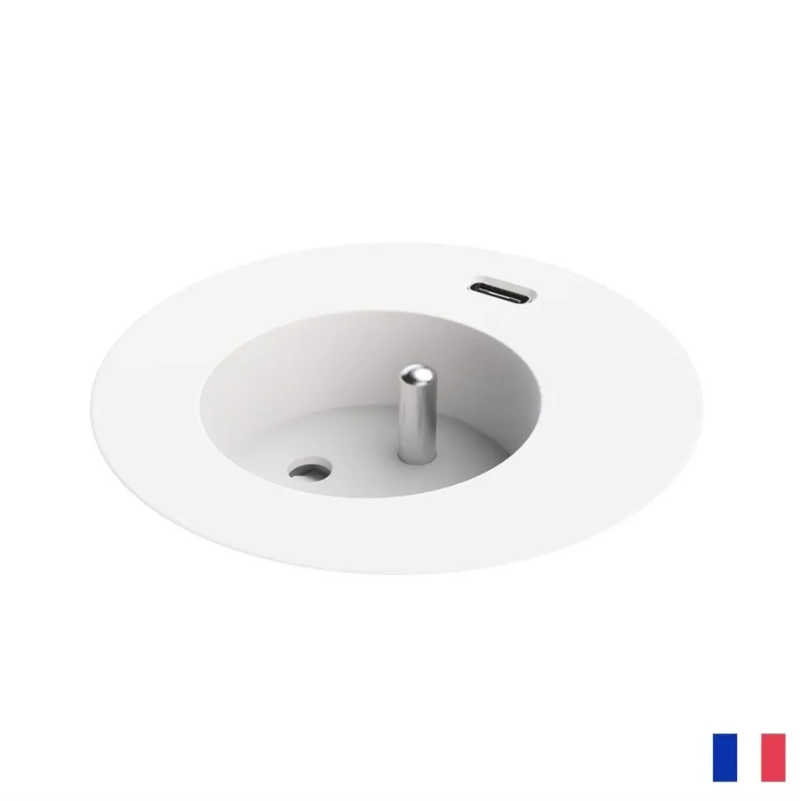 Powerdot Compact Power met USB-C Charger Ø60 mm wit met penaarde BE/FR (UTE)