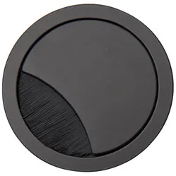 Round 2-part cable grommet with wide brush seal, metal black