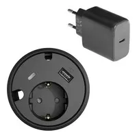 Powerdot 16 met 1x USB-A Charger & 1x USB-C oplaad kit Ø79 mm zwart
