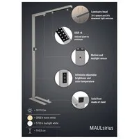 Maul MAULsirius LED vloerlamp colour vario sensor dimbaar zilvergrijs