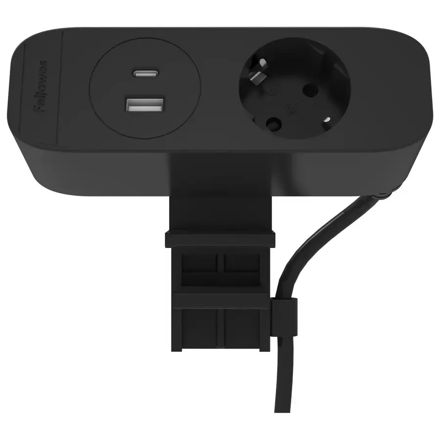 Fellowes Desk Up 3.0 - 1x 230V + USB-A/C & wireless charging black