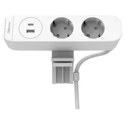 Fellowes Desk Up 3.0 - 2x 230V + USB-A & USB-C charger white