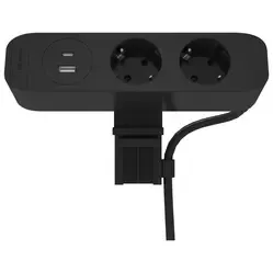 Fellowes Desk Up 3.0 - 2x 230V + USB-A & USB-C charger black