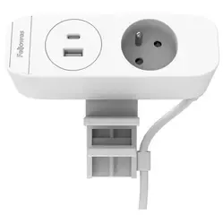 Fellowes Desk Up 3.0 - 1x pin earth + USB-A & USB-C charger white
