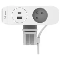 Fellowes Desk Up 3.0 - 1x pin earth + USB-A/C & wireless charging white