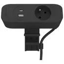 Fellowes Desk Up 3.0 - 1x pin earth + USB-A/C & wireless charging black