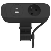 Fellowes Desk Up 3.0 - 1x pin earth + USB-A/C & wireless charging black