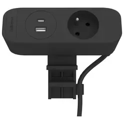 Fellowes Desk Up 3.0 - 1x pin earth + USB-A/C & wireless charging black