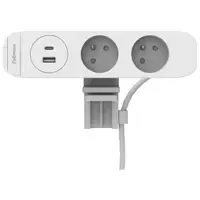Fellowes Desk Up 3.0 - 2x pin earth + USB-A & USB-C charger white