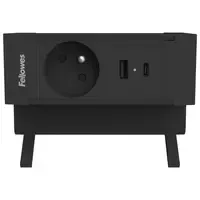Fellowes Desk Up 2.0 - 1x pin earth + USB-A & USB-C charger black