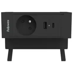 Fellowes Desk Up 2.0 - 1x pin earth + USB-A & USB-C charger black