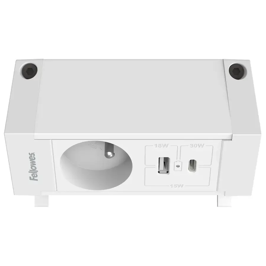 Fellowes Desk Up 2.0 - 1x pin earth + USB-A & USB-C charger white