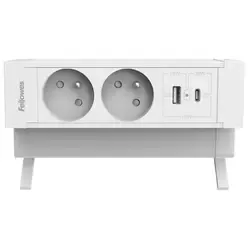 Fellowes Desk Up 2.0 - 2x pin earth + USB-A & USB-C charger white