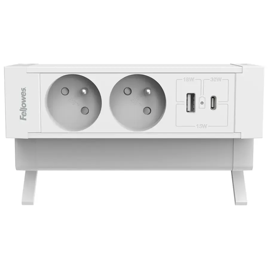 Fellowes Desk Up 2.0 - 2x pin earth + USB-A & USB-C charger white