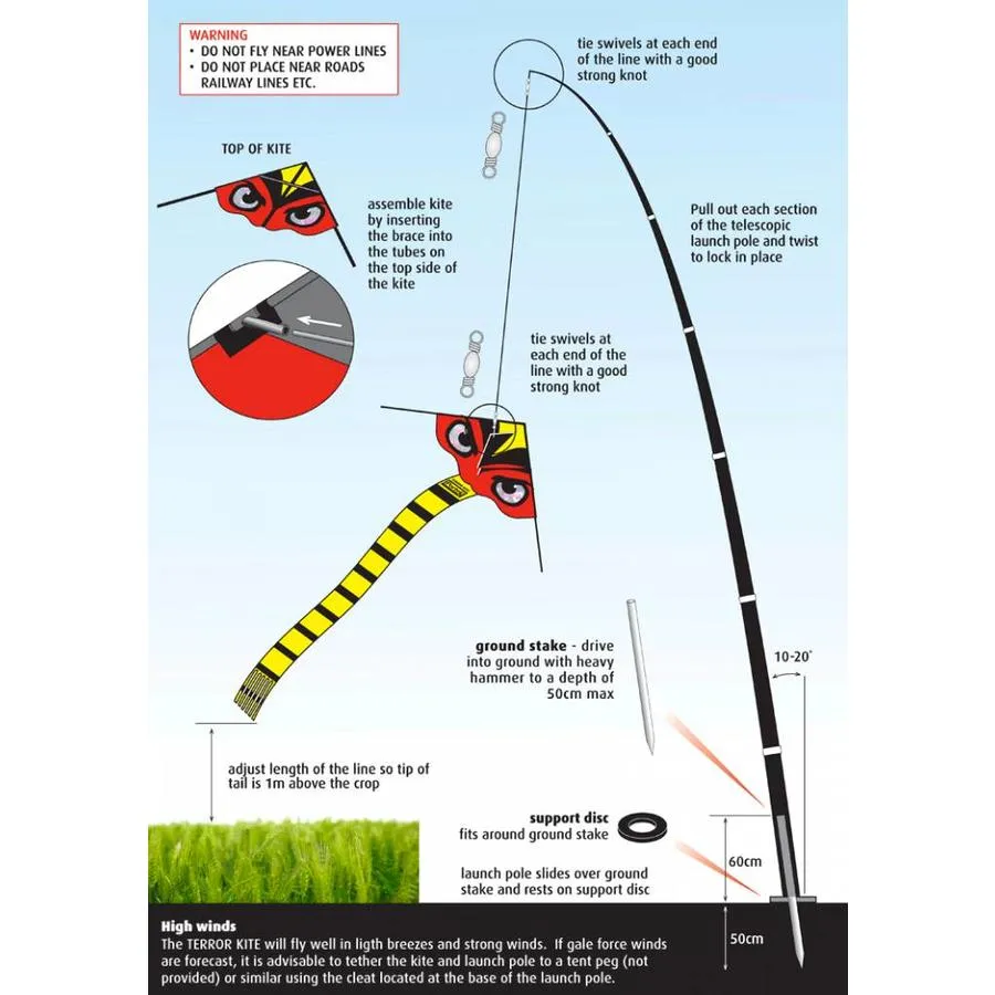 Vogelverjager set met 2 roofvogelvliegers en 7 meter telescopische mast