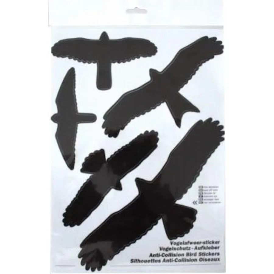 Vogelafweer raamstickers 5 stuks 14 tot 27 cm | tegen raambotsingen