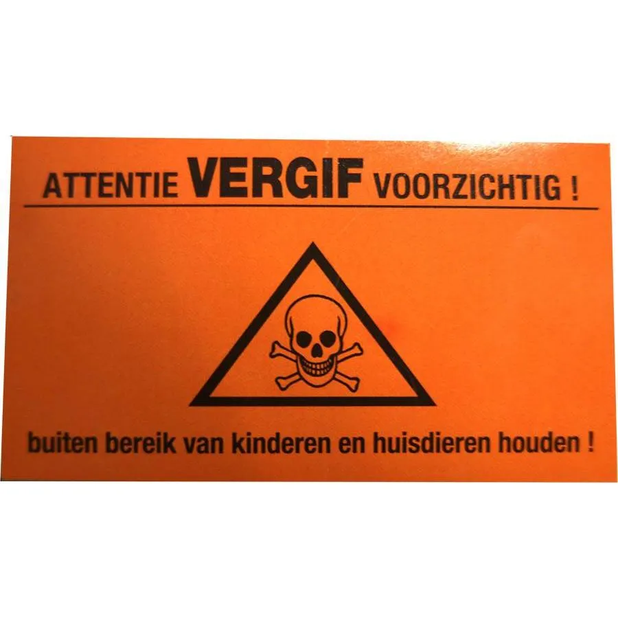 Gif waarschuwingssticker voor voerdozen 9 x 5 cm