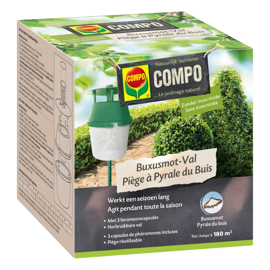 Herbruikbare buxusmotval met 3 feromooncapsules | tot 180 m²