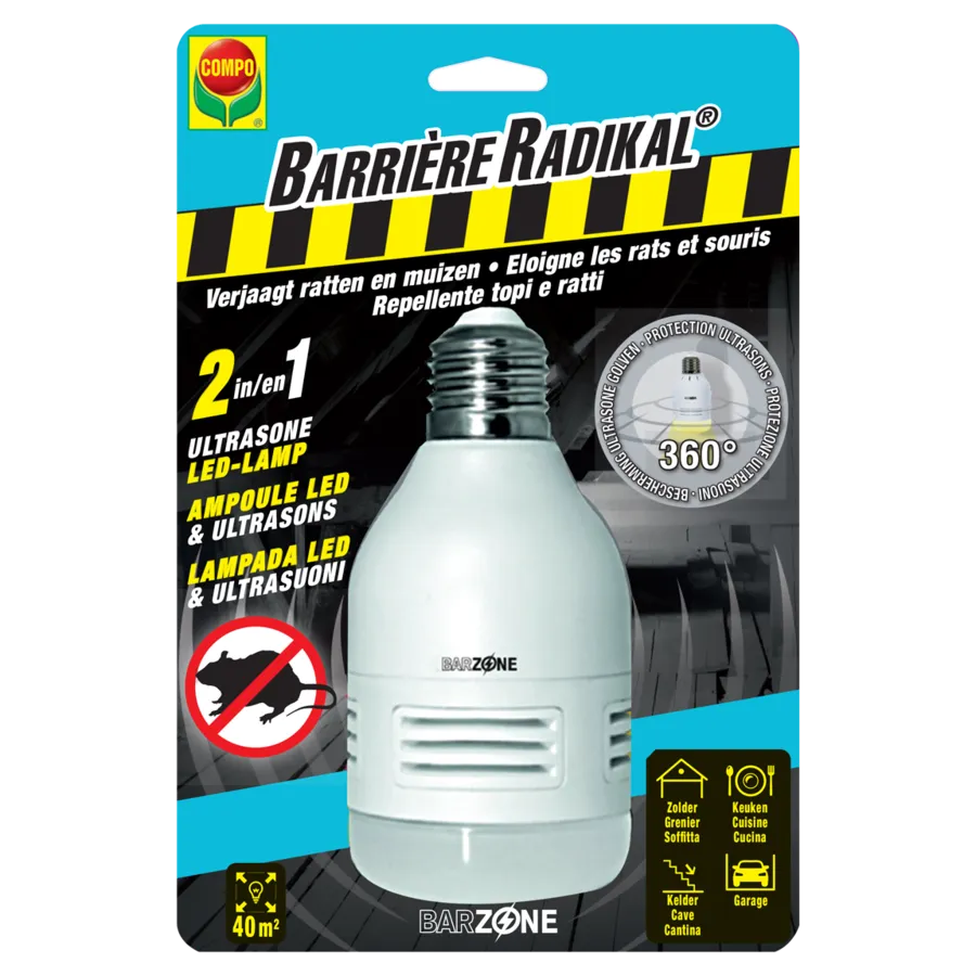 Ultrasone LED-lamp muizen en ratten verjager 40 m² | 600 lumen | E27