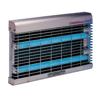 Chameleon 1x2 Vliegenlamp RVS met chroom rooster 2x15W 90 m²