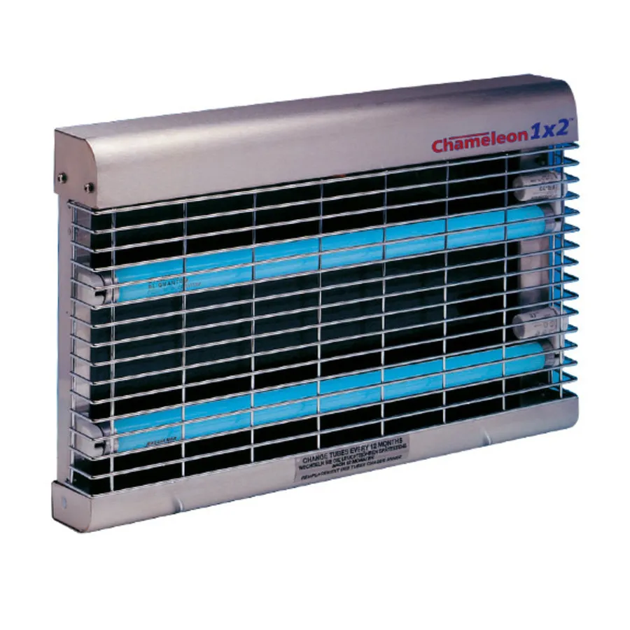Chameleon 1x2 Vliegenlamp RVS met chroom rooster 2x15W 90 m²