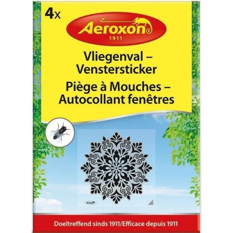 Decoratieve vliegenval venstersticker met motief | 4 stuks | gifvrij