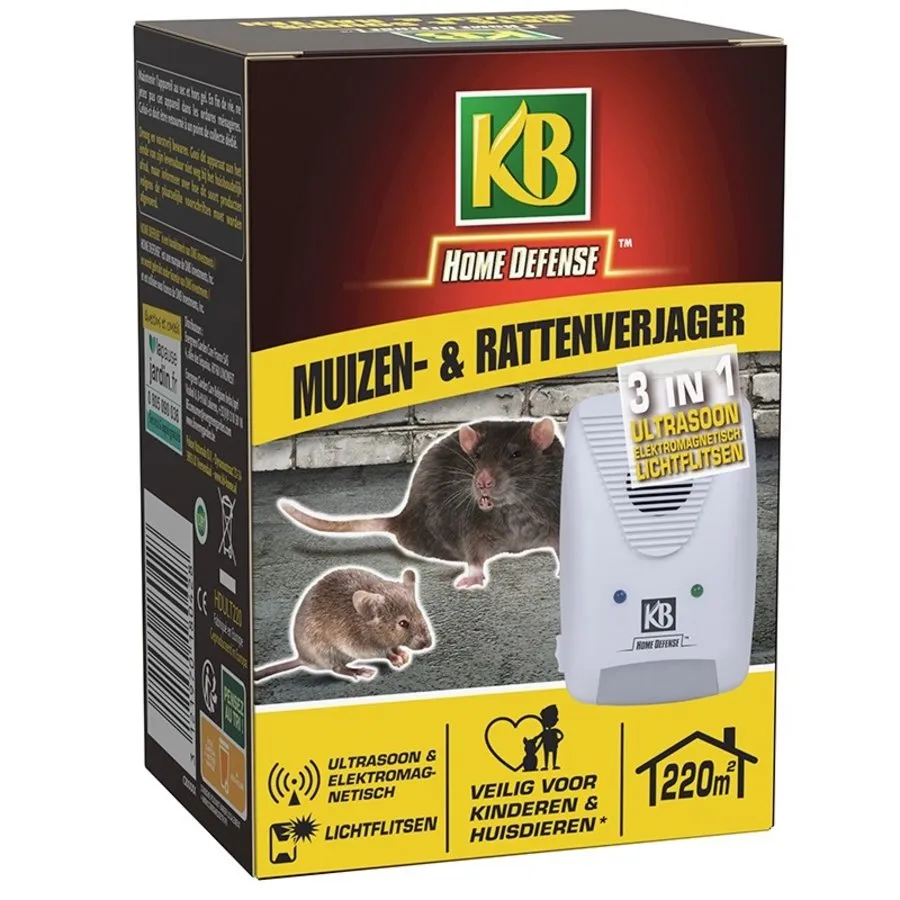 Muizen- en rattenverjager 3-in-1 | ultrasoon, elektromagnetisch en licht | 220 m²