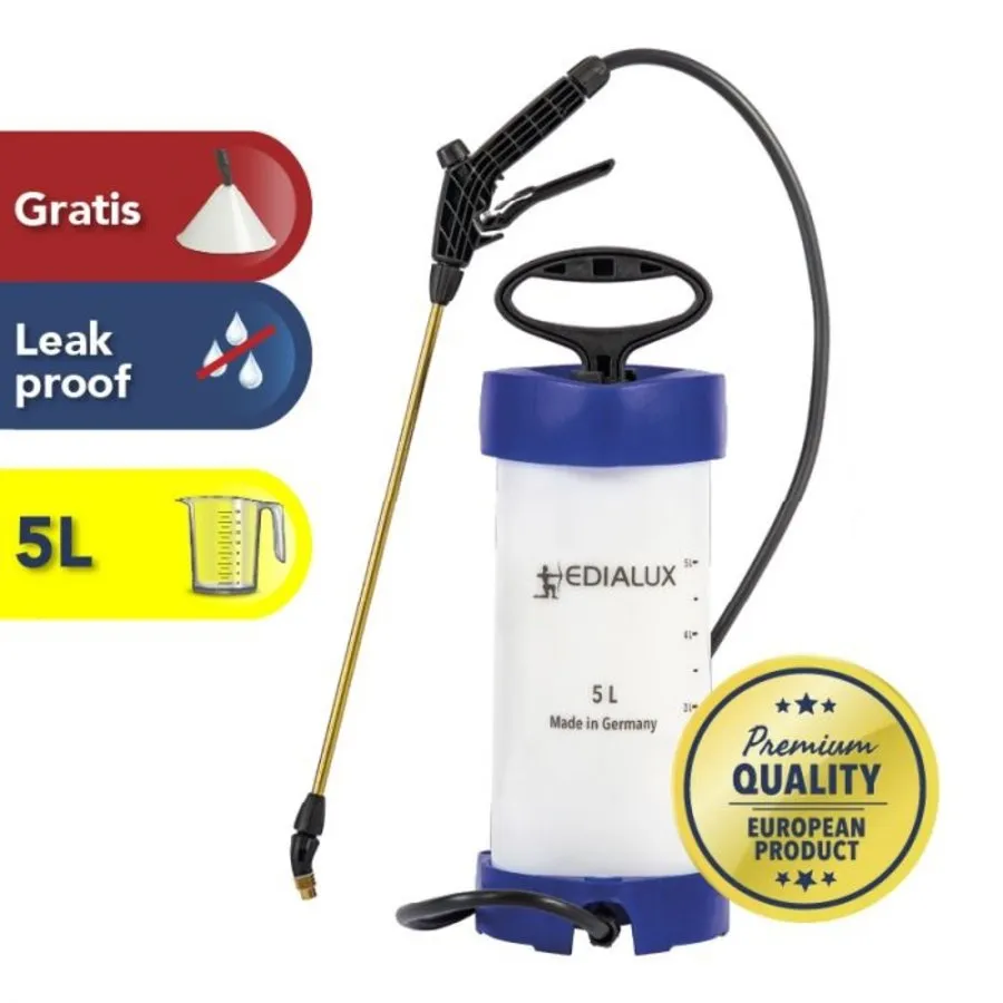 Druksproeier 5 liter met messing spuitlans en verstelbare sproeikop