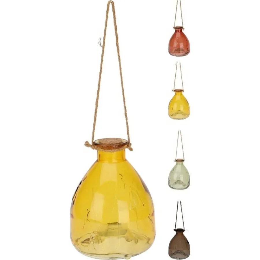 Glazen wespenval herbruikbaar | decoratieve wespenvanger voor lokvloeistof | assorti kleur